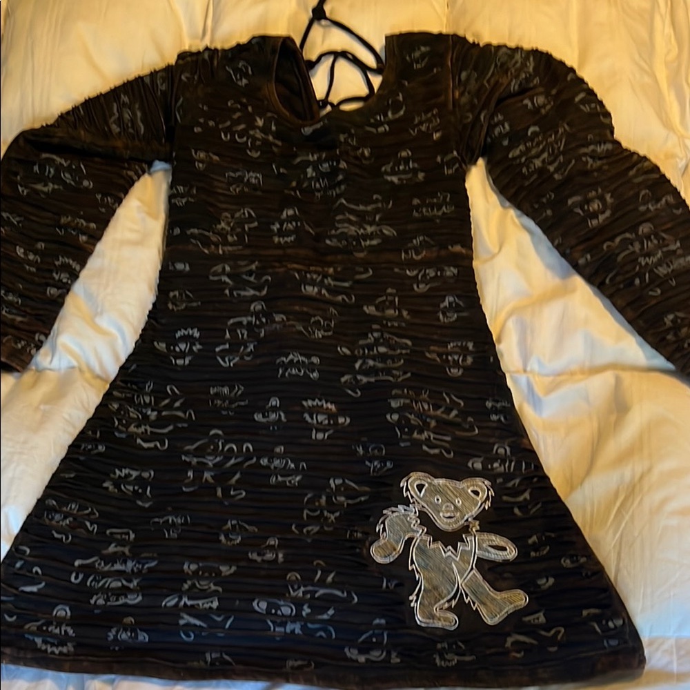 Jayli Dark Brown/black Long Sleeve Dress with Dancing Bear and Cut Design. NWT - Picture 2 of 8